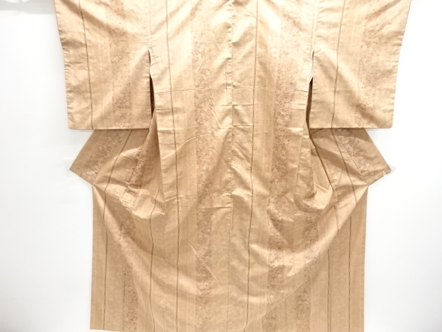 JAPANESE KIMONO / ANTIQUE KIMONO / SILK / TSUMUGI / STRIPE & FLOWER